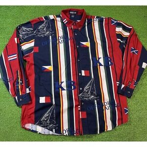 Vintage 80s Button Up L Striped Offshore Sailing Nautical AOP Western Keeler Bay